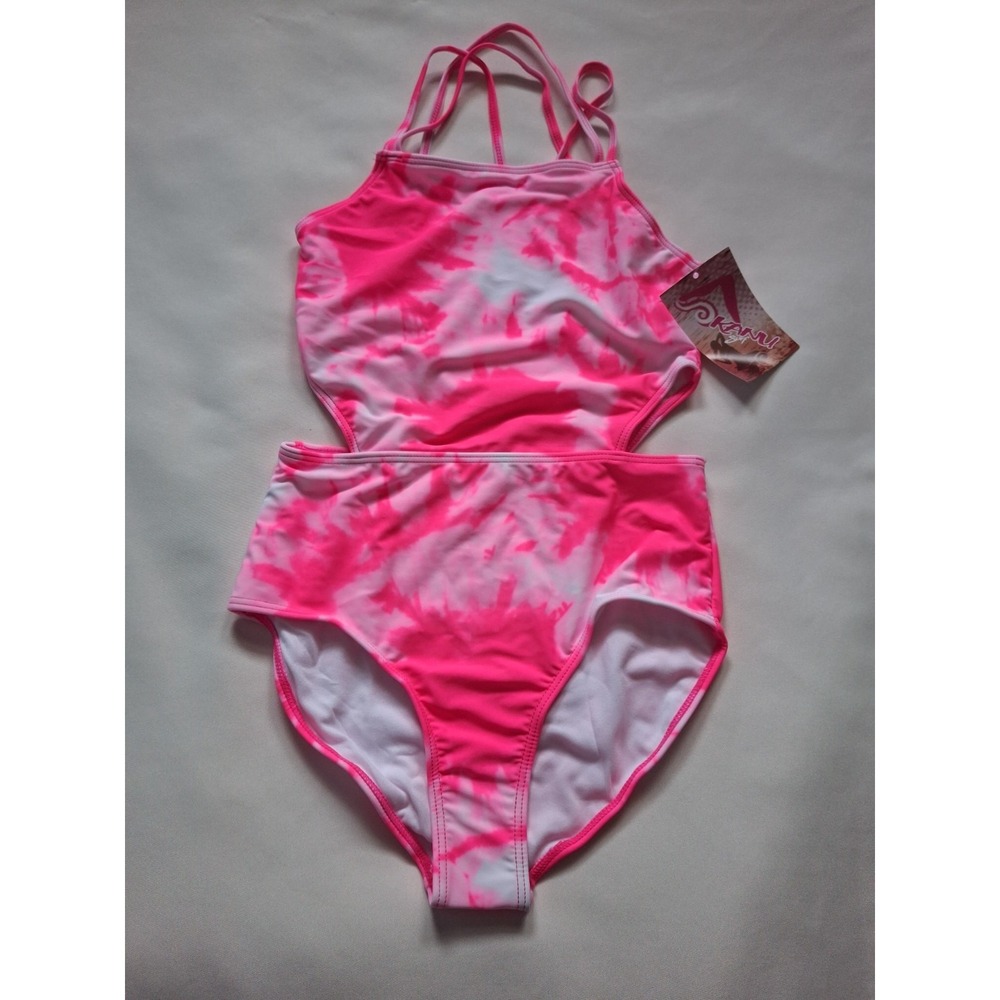 Kanu Surf NWT Girls Swimsuit One‎ Piece Pink Tie-Dye Size 16 Side Cut Out